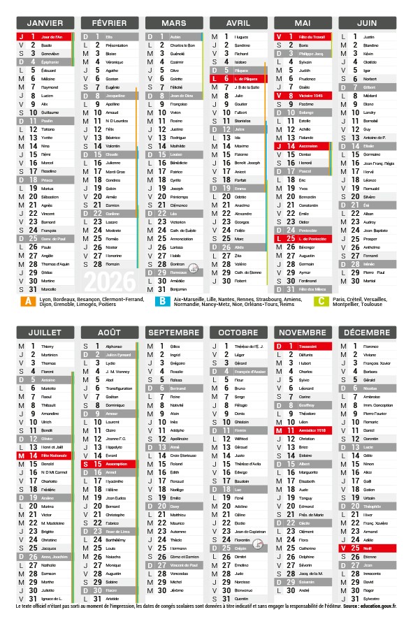 Calendriers de poche