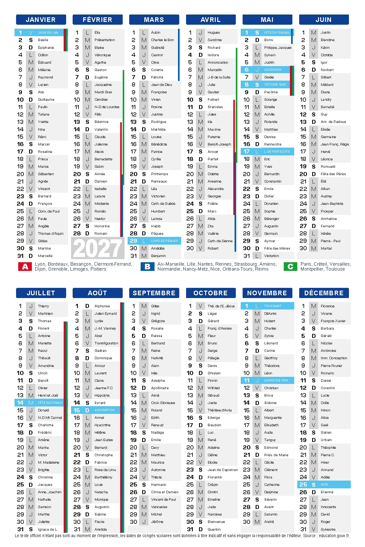 Calendriers de poche